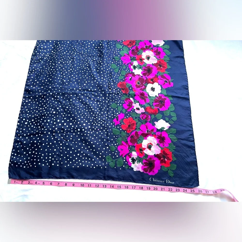 Christian Dior Floral Polka Dot Scarf - Navy and Pink